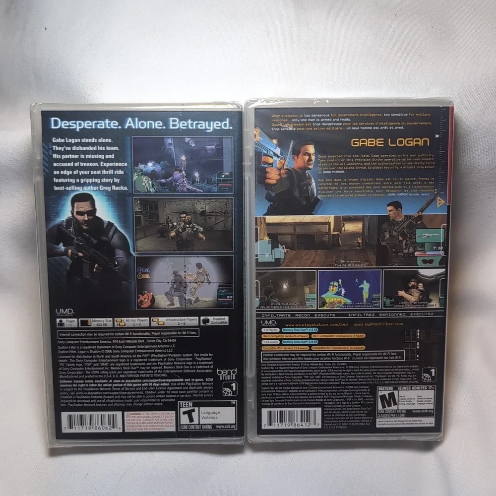 NIB Sony Playstation PSP Syphon Filter Logans Shadow & Dark Mirror NEW Sealed